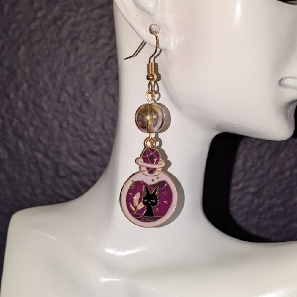 Cat Crystal Ball Earrings